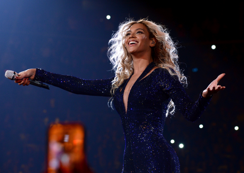 Beyonce performing onstage.