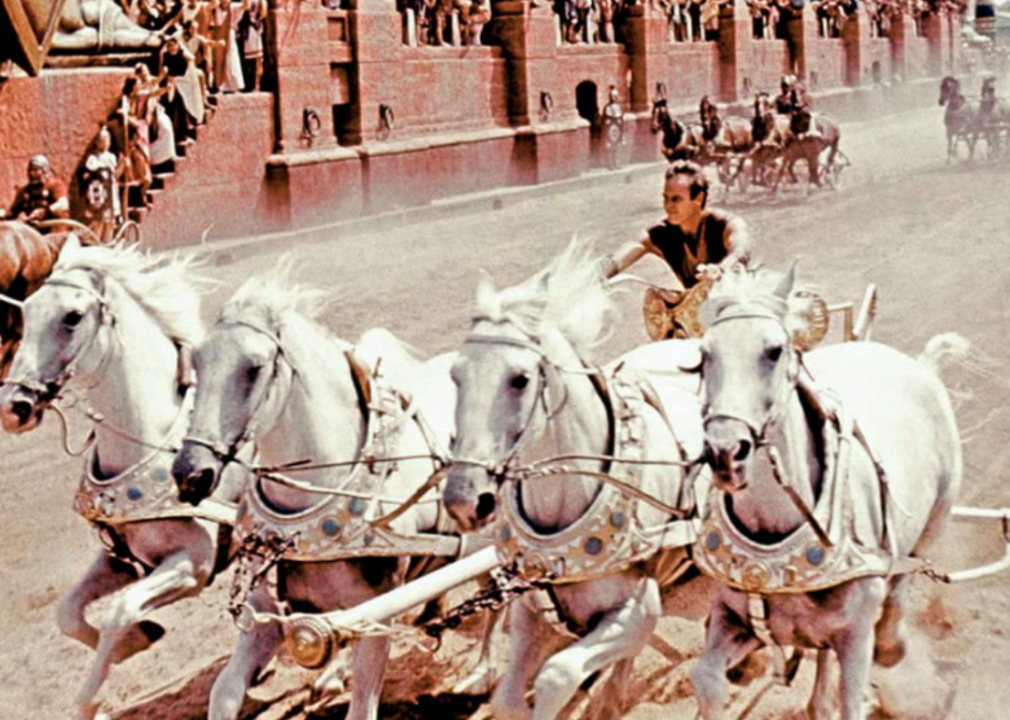 Charlton Heston drives a chariot in "Ben-Hur"
