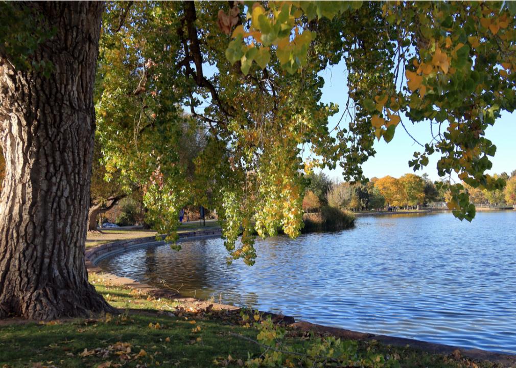 Fall foliage at Washington Park by a lake in Denver
