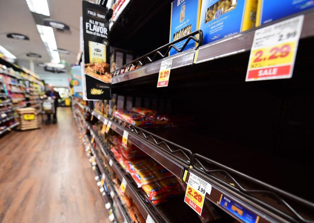 Empty shelves for pasta are seen at a supermarket on Jan. 13, 2022 in Monterey Park, California