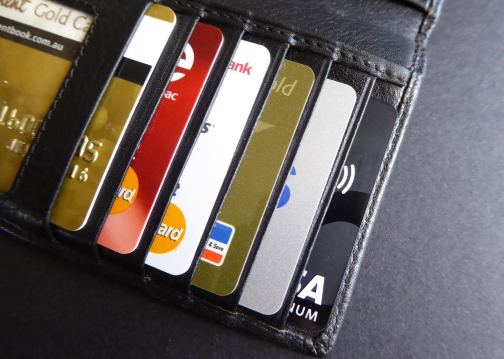 A colorful mix of credit cards in a wallet