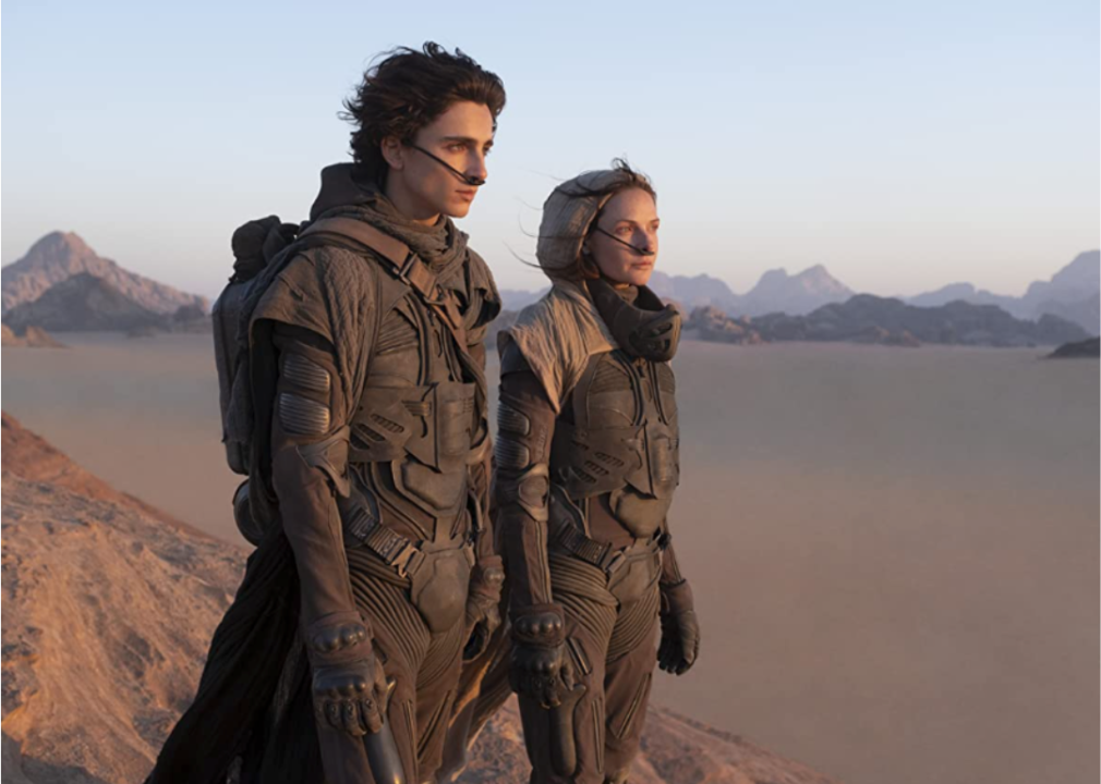 Timothée Chalamet and Rebecca Ferguson in a scene from "Dune"