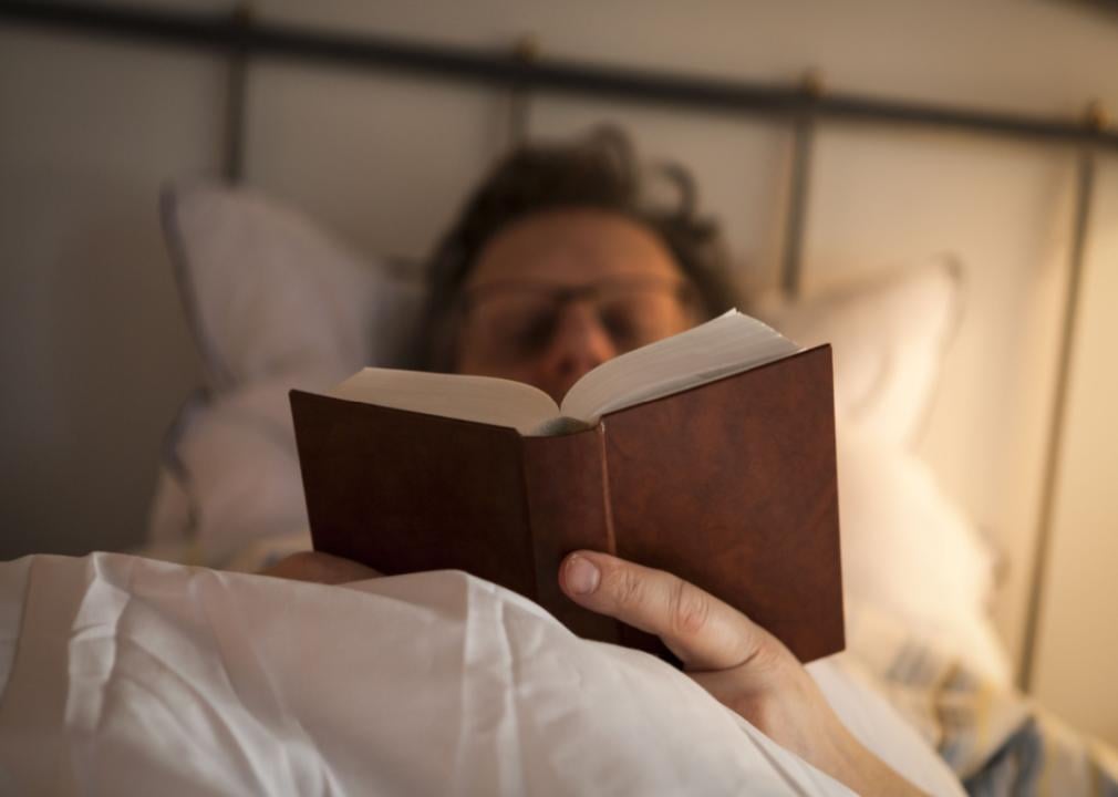 Man reading in bed.