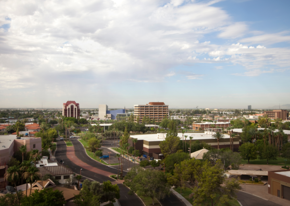 Distant view of Mesa, Arizona's skyline