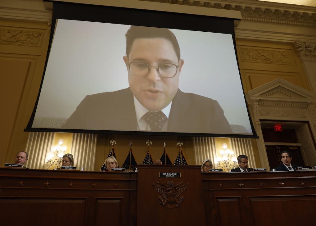 Video of Alex Cannon, a campaign lawyer for former President Donald Trump, is played during the second hearing by the Select Committee to Investigate the January 6th Attack on the U.S. Capitol in the Cannon House Office Building on June 13, 2022 in Washington, DC.
