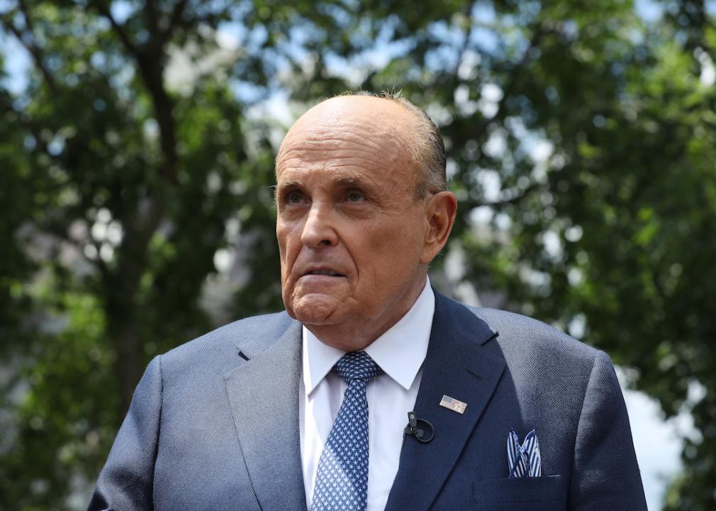 Rudy Giuliani talks to journalists outside the White House West Wing July 01, 2020 in Washington, DC.