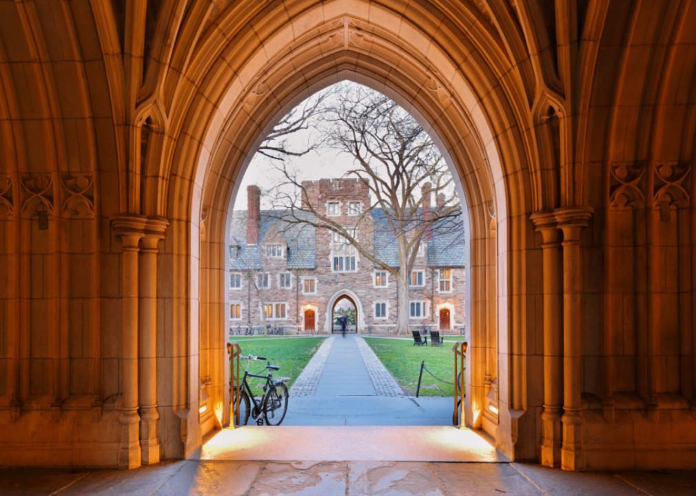 The arched hallway of Holden Hall at Princeton University