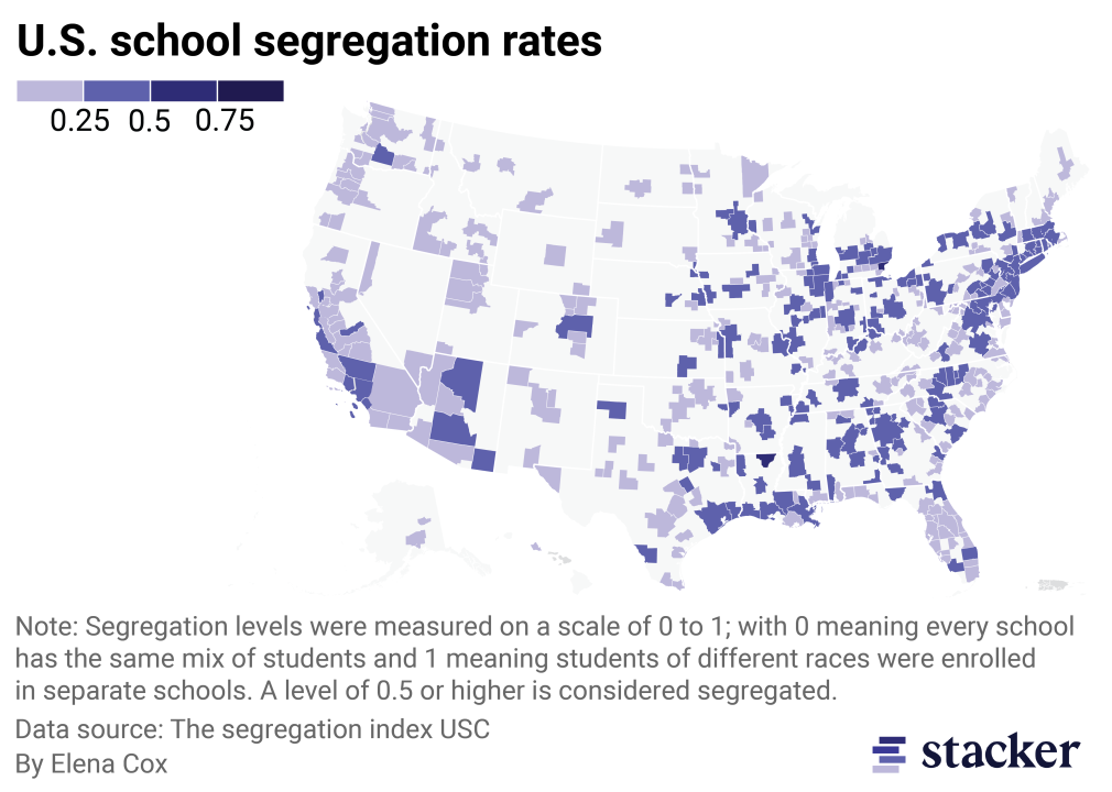 U.S. school segregation is most rampant in the Midwest and on the East Coast.