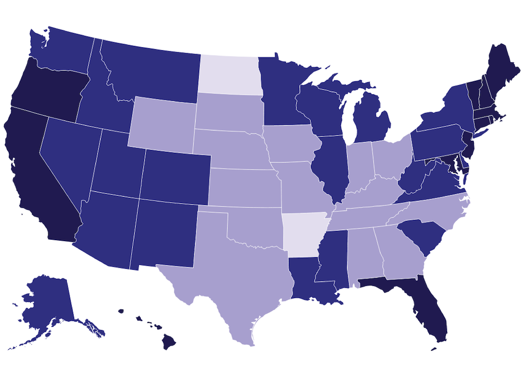 Choropleth map that shows how many jobs are required at the average renter