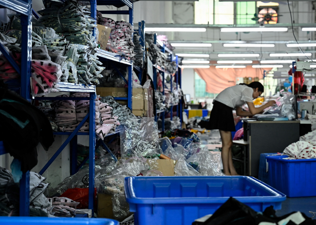 A worker makes clothes at a garment factory that supplies Shein.