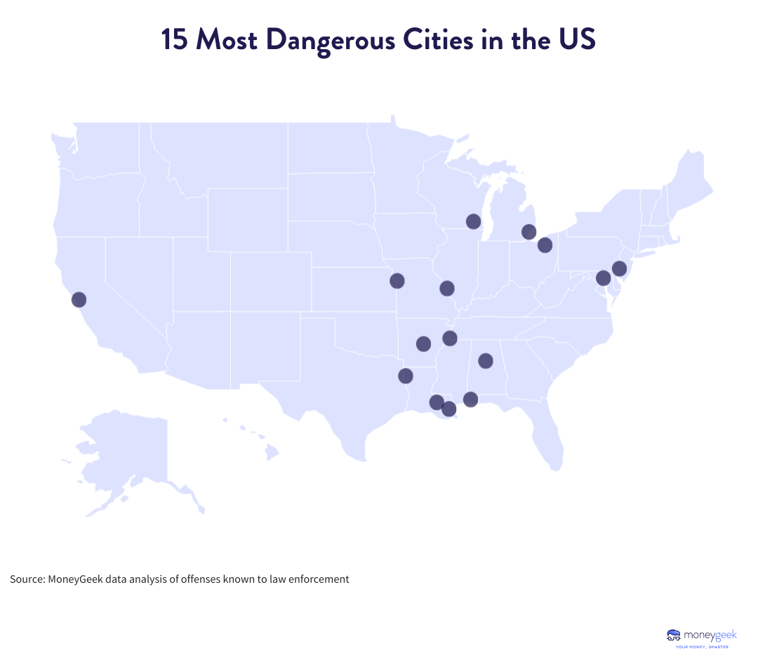 Safest Cities In America 2023 Violent Crime Rate Increases Drive Per   15 Most Dangerous Cities 