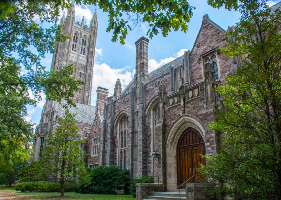 An exterior view of historic buildings on the campus of Princeton University.