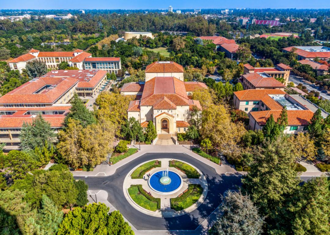 An aerial view of the historic Stanford University campus.