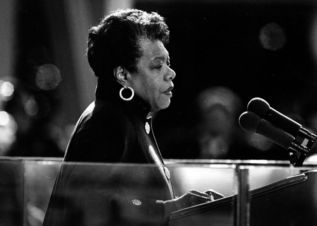 Maya Angelou reads a poem during the inauguration of Bill Clinton.
