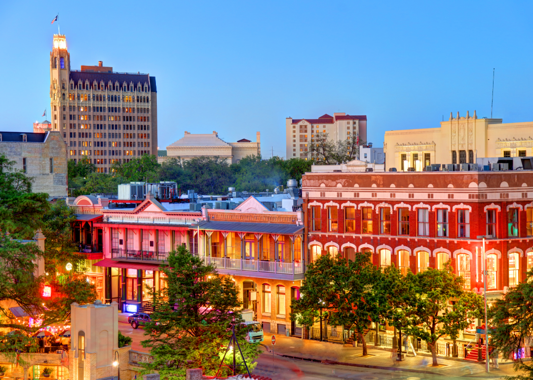 An aerial view of San Antonio at dusk.