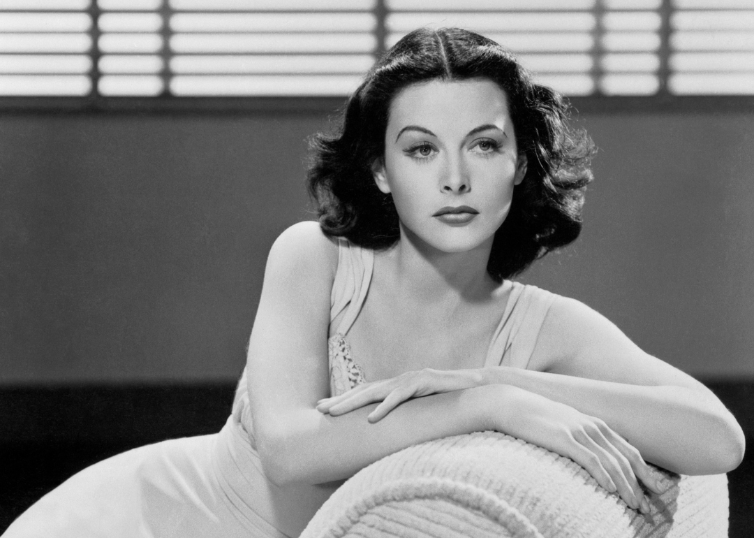 Hedy Lamarr poses for a publicity still in 1940s Hollywood.
