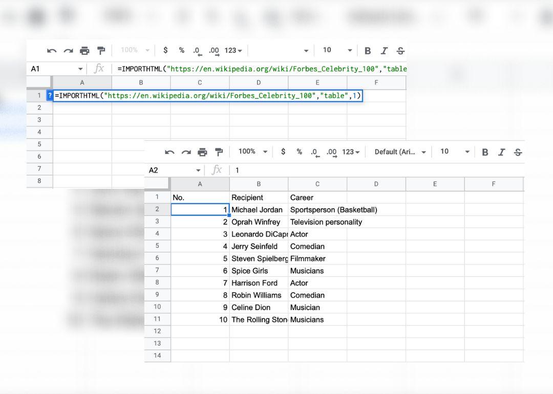 Two screenshots of a spreadsheet superimposed. 