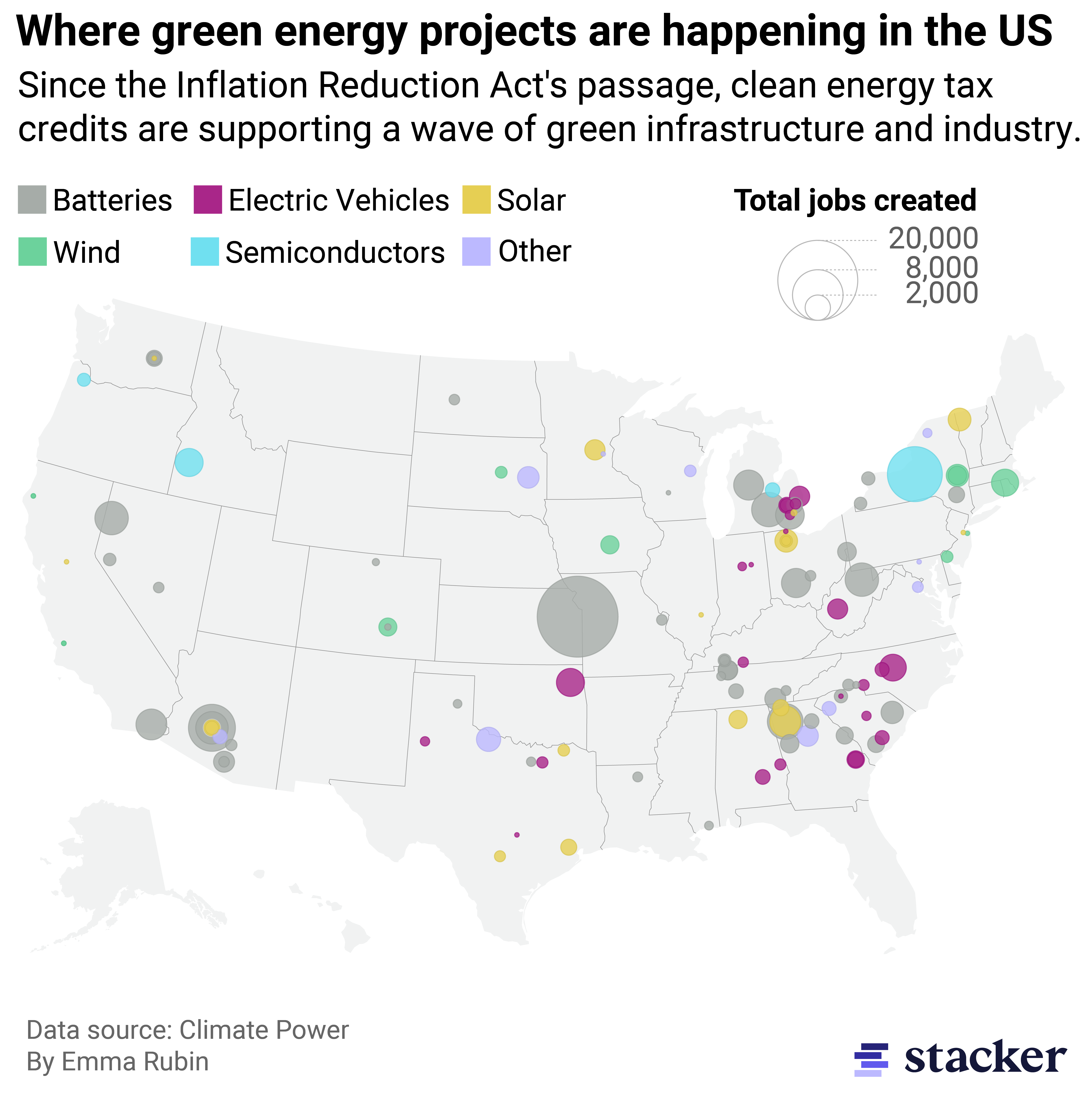 Map of green energy projects announced since the IRA passed.