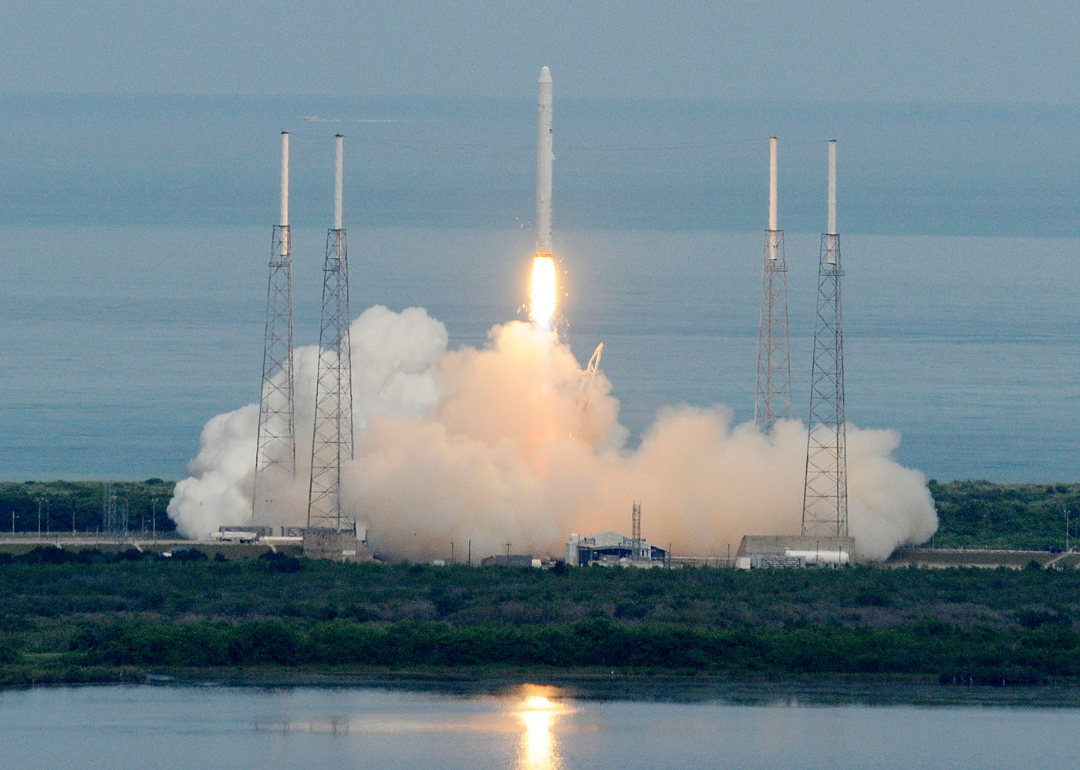 The Space X Falcon 9 rocket lifts off at Cape Canaveral. 