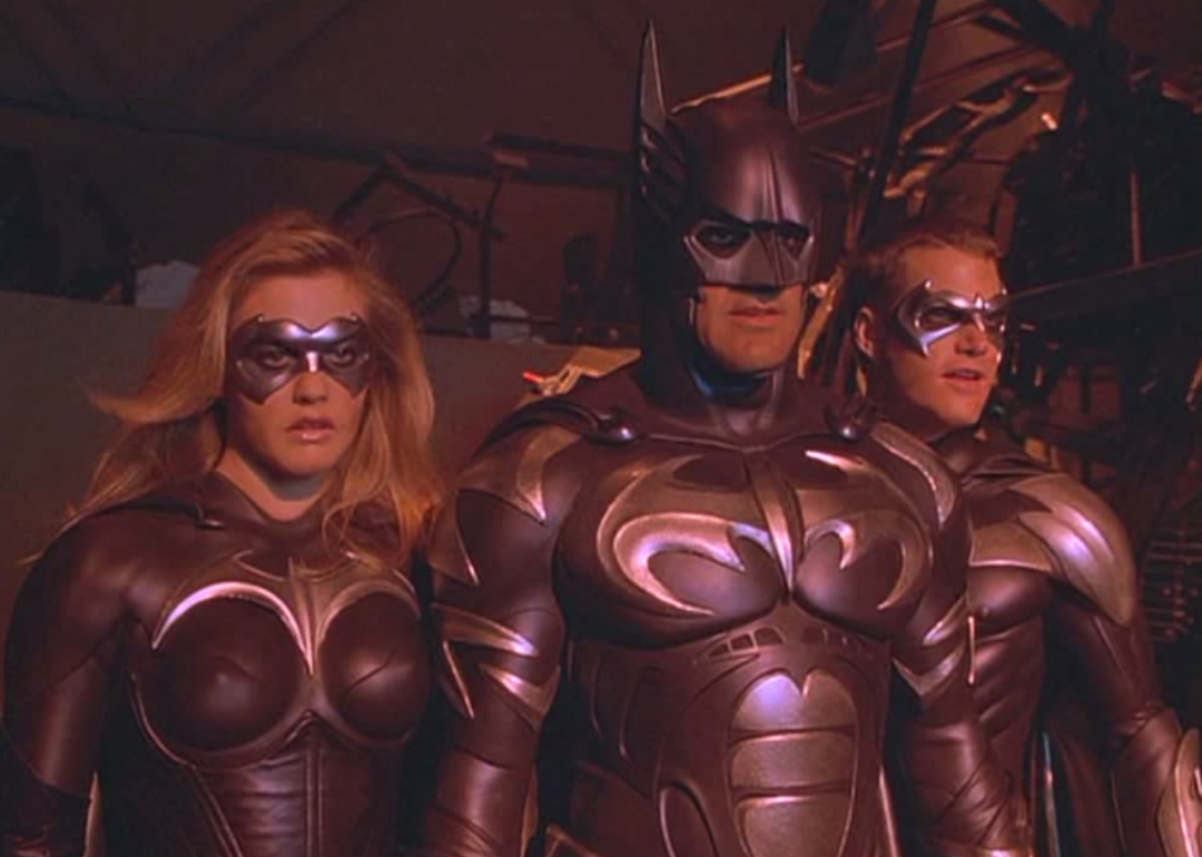Alicia Silverstone, George Clooney and Chris O'Donnell in a scene from ‘Batman & Robin’.