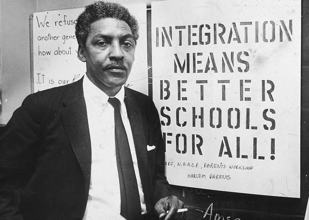 American civil rights activist Bayard Rustin at the organization's headquarters at Silcam Presbyterian Church.