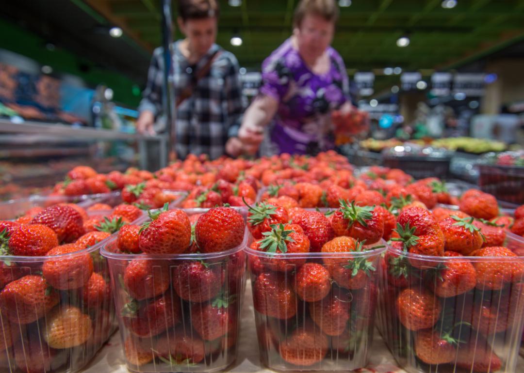 Fresh strawberries at the grocery store.