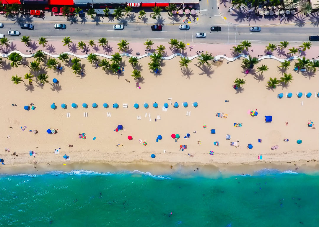 Overhead view of the beach in Ft. Lauderdale, Florida.