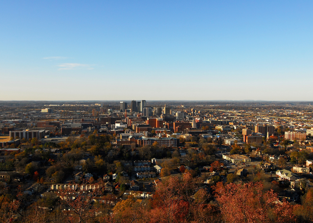 Aerial view of Birmingham, Alabama. Fairfield is a part of the Birmingham metro.