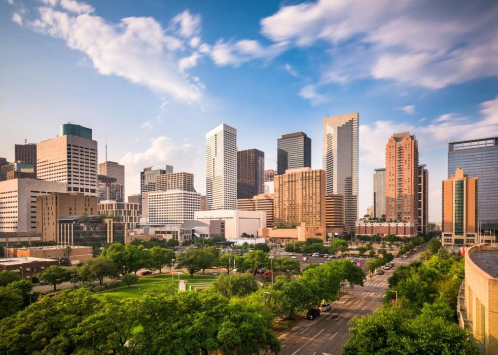 Houston downtown park and skyline.