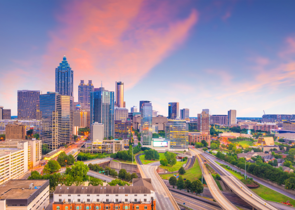 Aerial view of Atlanta skyline.