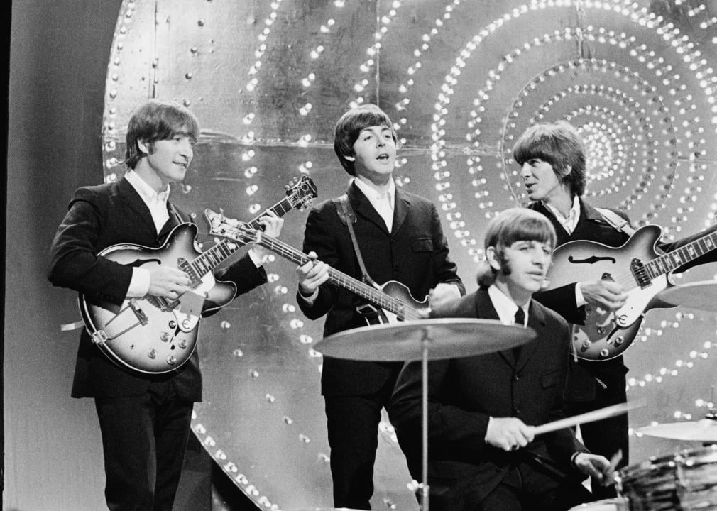 The Beatles perform 'Rain' and 'Paperback Writer' on BBC TV show 'Top Of The Pops'.