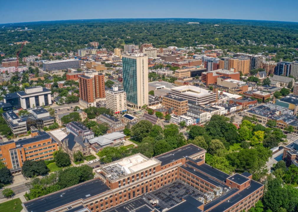 An aerial view of Ann Arbor Michigan.