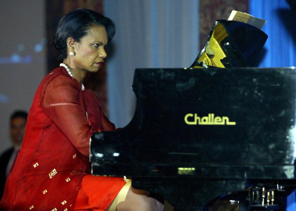 Then U.S. Secretary of State Condoleezza Rice plays the piano at a gala dinner for the 39th Association of Southeast Asian Nations (ASEAN) ministerial meeting in Kuala Lumpur in 2006.