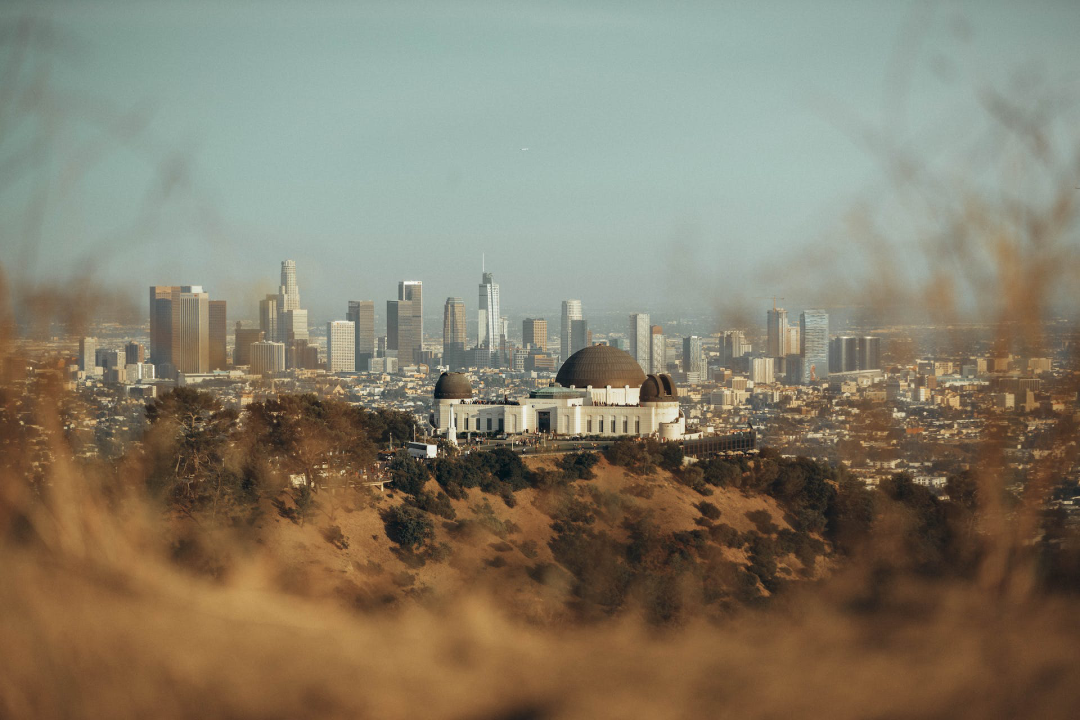 View of Los Angeles with Griffith Observatory in foreground