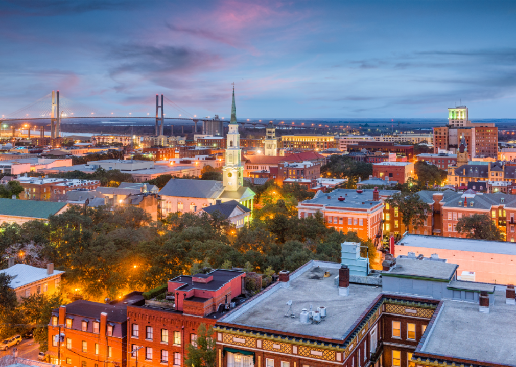 evening view of Savannah, GA skyline