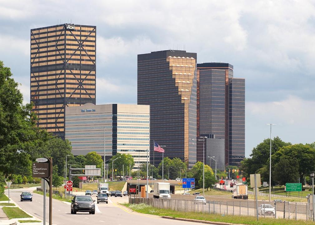 skyline of Southfield, MI, a northern Detroit suburb 