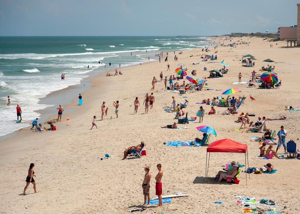 Visitors to the Outer Banks on a sunny day at the beach.