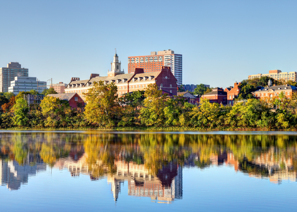 Cityscape in New Brunswick, New Jersey, near the water.