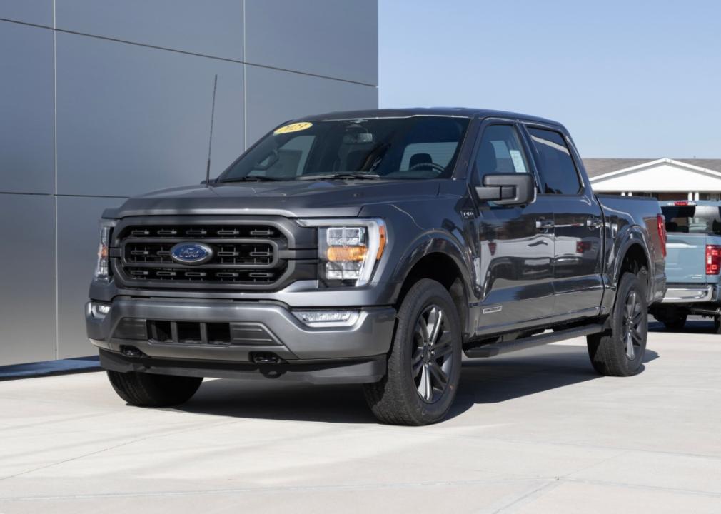 A Ford F-150 on display at a car dealership. 