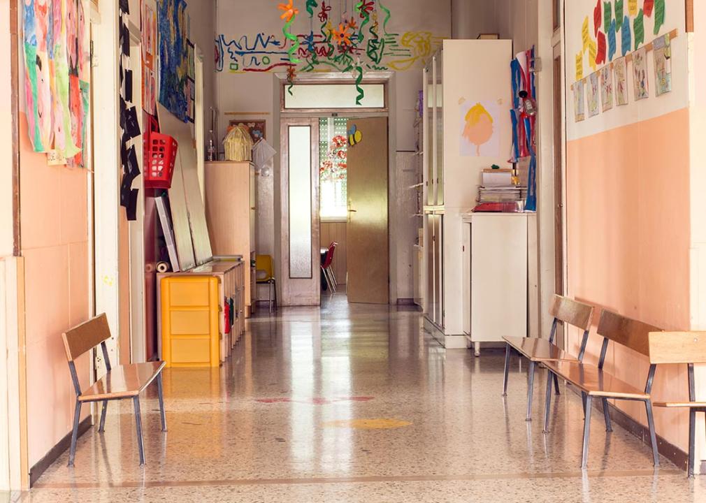 empty elementary school hallway