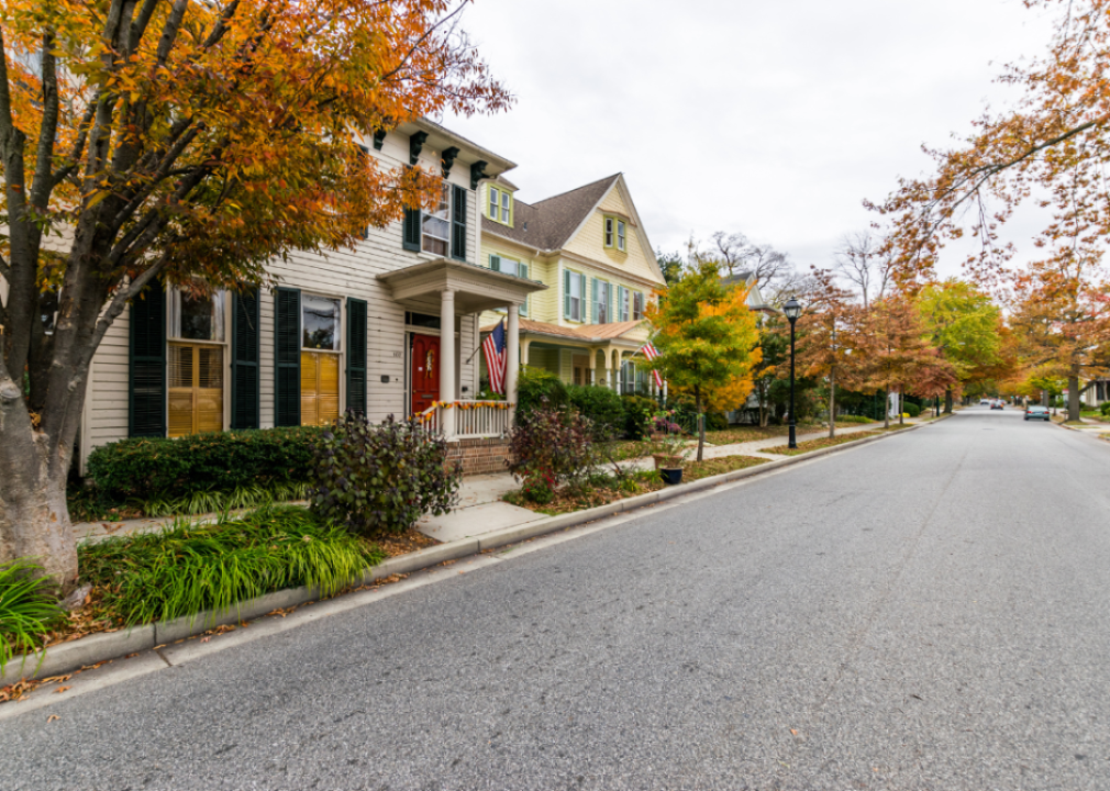 Autumn foliage on a residential street in a Maryland small town.