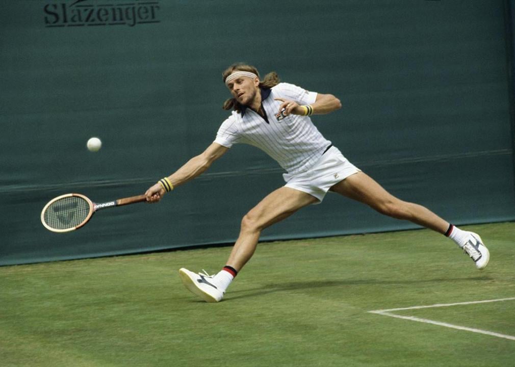 Bjorn Borg in action during the men's singles Wimbledon Championship in 1978.