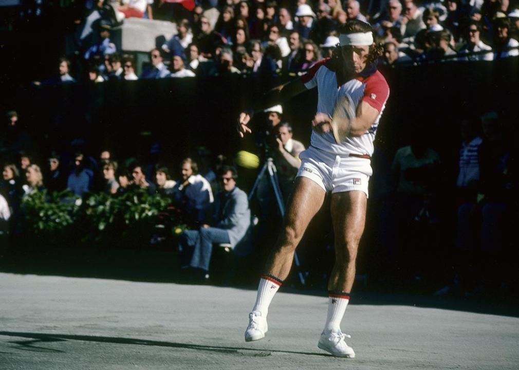 Tennis player Guillermo Vilas of Argentina plays during the 1977 U.S. Open tournament in New York.