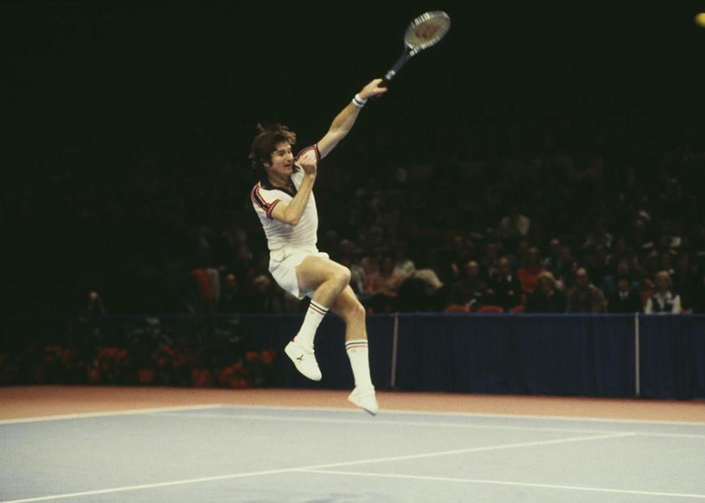 American tennis player Jimmy Connors competing in an indoor tennis tournament in 1978.