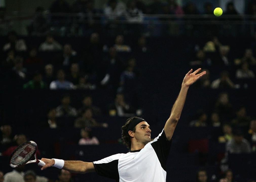 Swiss tennis player Roger Federer in acting during the final match of the ATP Masters Cup held in China in 2005.