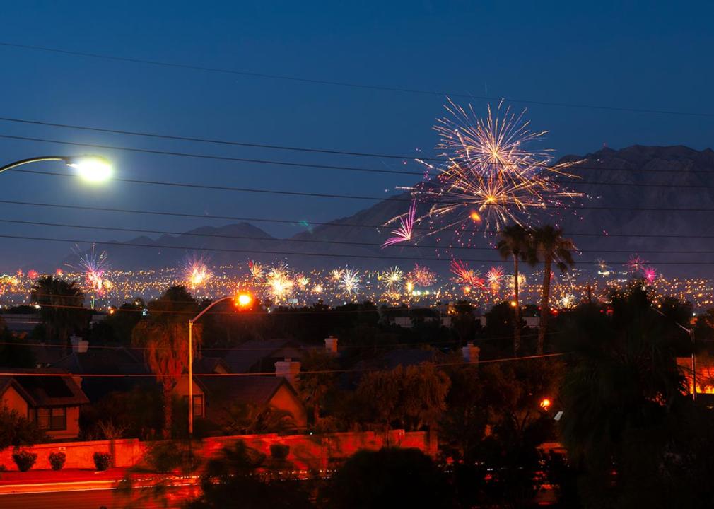 Fireworks lit up the sky as a Las Vegas neighborhood celebrate Fourth of July.