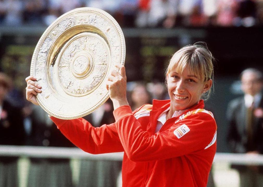 U.S Tennis champion, born Czech Martina Navratilova holds the trophy after winning July 1982 the Ladies