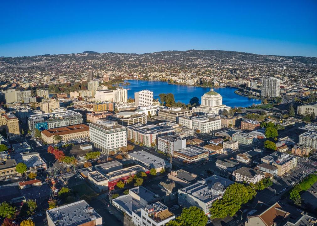 Aerial view of East Bay including downtown Oakland, California.