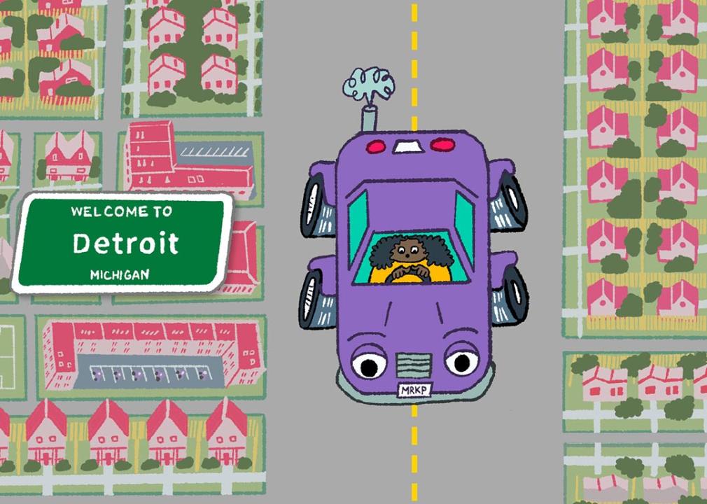 Illustration depicting a driver in Michigan where some residents pay the highest rates in the nation for car insurance.