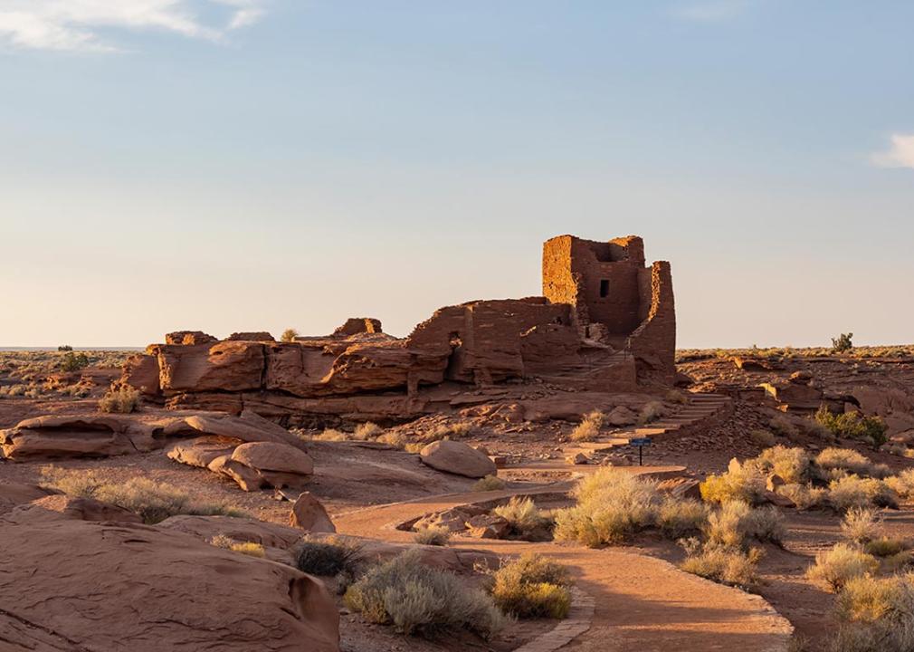 Sunset view of the Wukoki ruin near Wupatki National Monument at Flagstaff, Arizona.